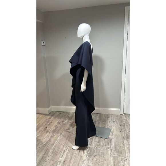 Badgley Mischka Navy Blue Asymmetric Ruffle Gown Size 2 - Picture 6 of 10